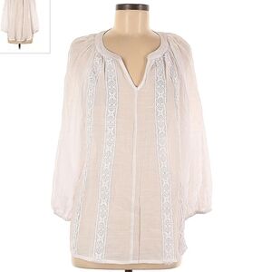 FUNDAMENTAL THINGS White Boho Bohemian Sheer V-Neck Blouse Top Women's Large L